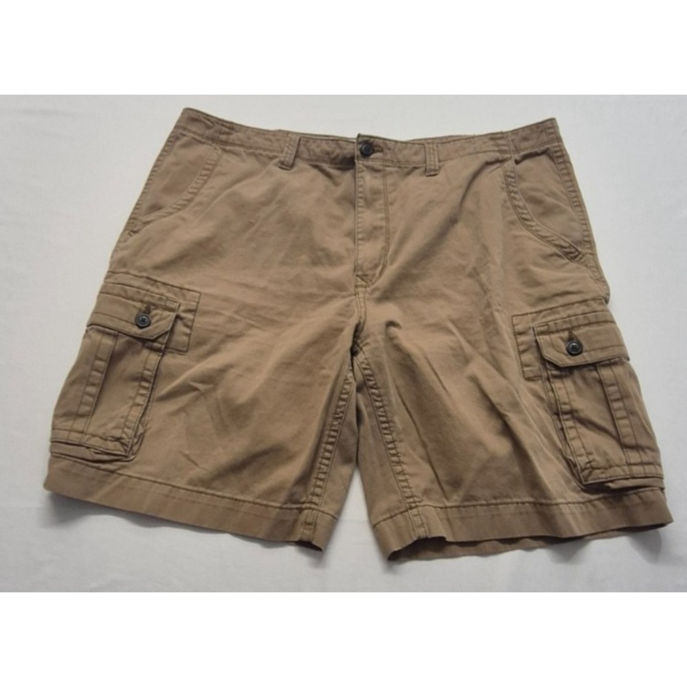Arizona men's tan khaki flat front cargo shorts zip & button sz. 42 100% cotton